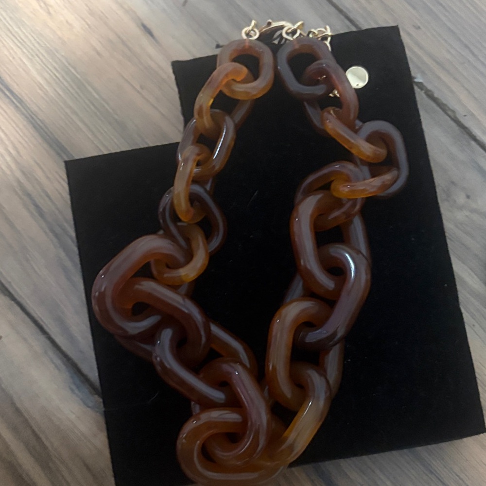 Chunky Tortoiseshell Link Necklace - Brown